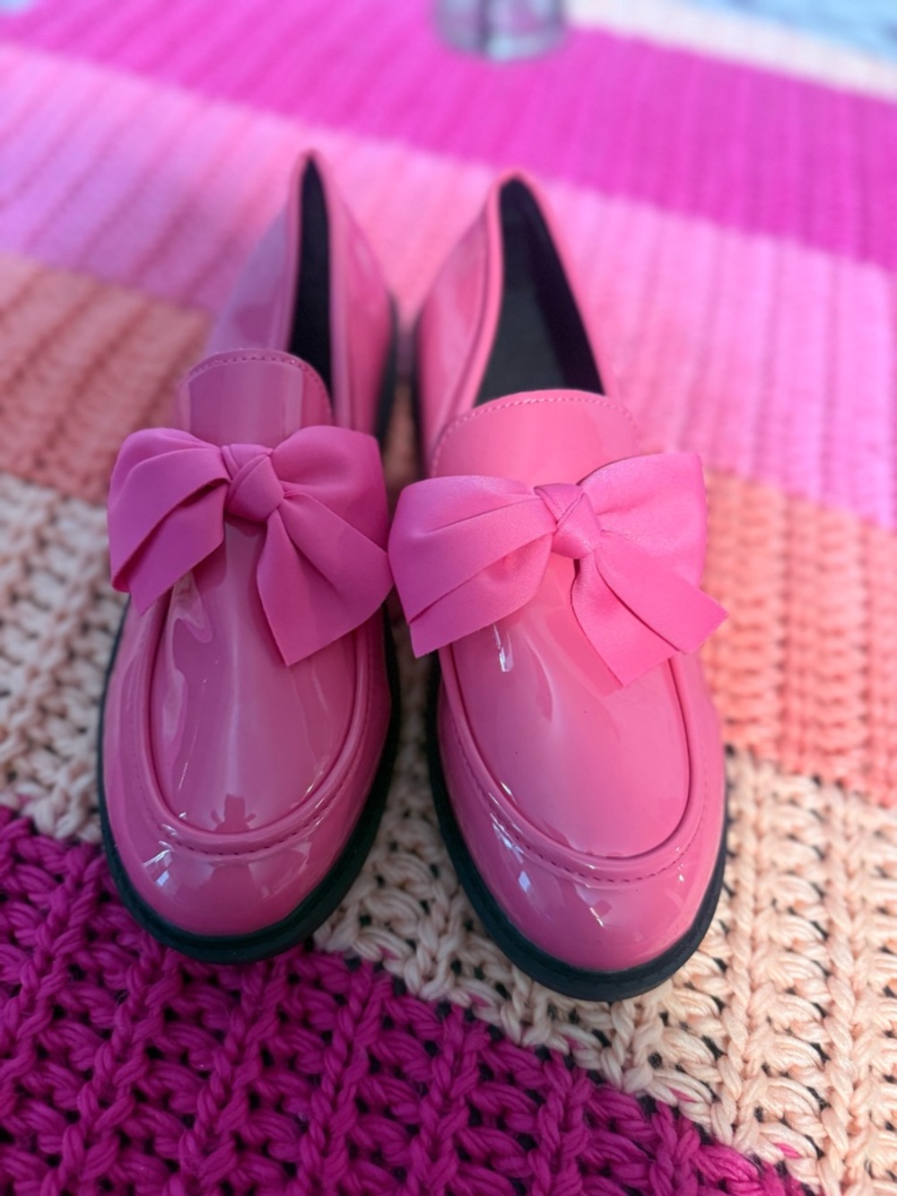 Patent Pink Bow Loafers for Women